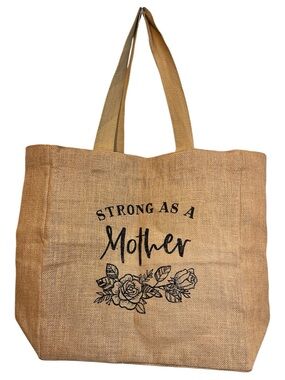 Strong As A Mother Jute Tote Bag Lightweight Burlap Style Like New Shopping